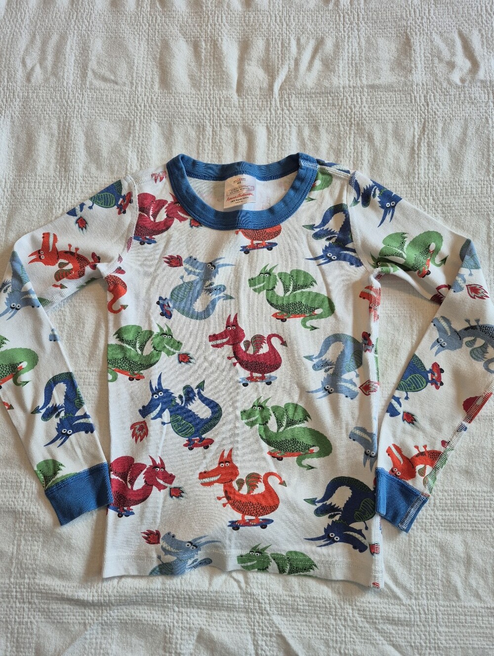 Hanna Andersson size 130 or 8 boys pajama top white with dragon design GUC